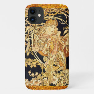 Art nouveau woman with flowers iPhone 11 case