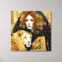 Art Nouveau Woman With Leon Inspired By Klimt