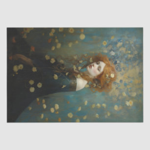 Art Nouveau, woman with red hair in blue and gold, Tissue Paper