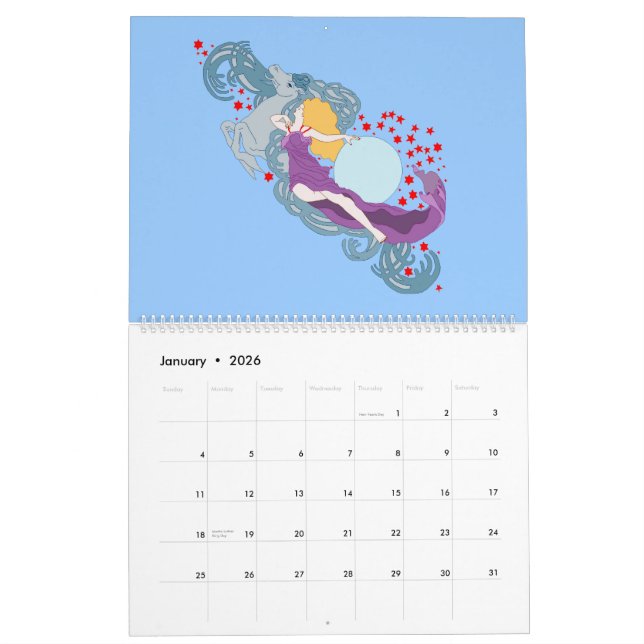 Art Nouveau Women Calendar (Jan 2026)