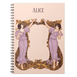 Art Nouveau Women Floral Frame Vintage Decorative Notebook