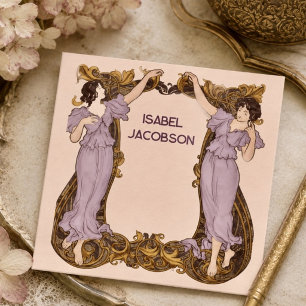 Art Nouveau Women Floral Frame Vintage Decorative Square Business Card