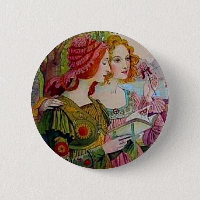 Art Nouveau Women with Book 6 Cm Round Badge (Front)