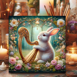 Art Nouveau Woodland Music Bunny Easter Holiday Card