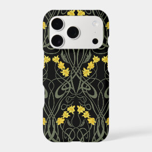 Art Nouveau Yellow Daffodils and Stems Black