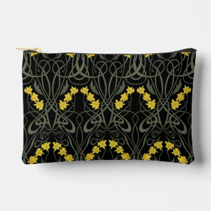 Art Nouveau Yellow Daffodils and Stems Black Accessory Pouch