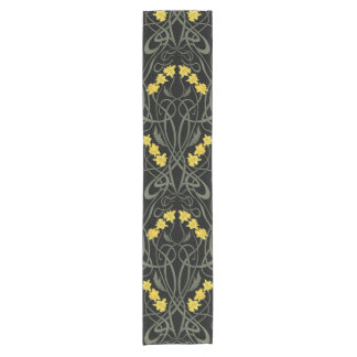 Art Nouveau Yellow Daffodils and Stems Black Short Table Runner