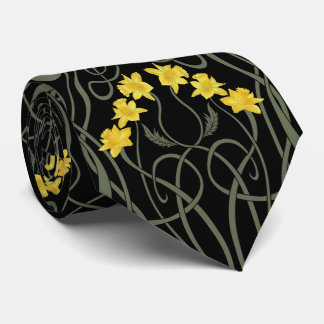Art Nouveau Yellow Daffodils and Stems Black Tie