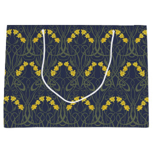 Art Nouveau Yellow Daffodils and Stems Blue Large Gift Bag