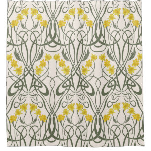 Art Nouveau Yellow Daffodils and Stems Cream Shower Curtain