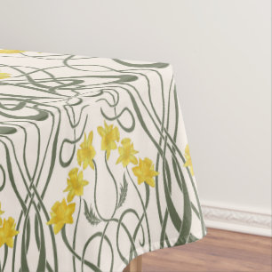 Art Nouveau Yellow Daffodils and Stems Cream Tablecloth