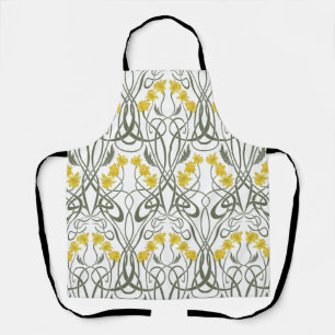 Art Nouveau Yellow Daffodils and Stems White Apron