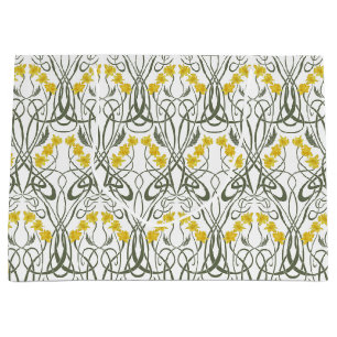 Art Nouveau Yellow Daffodils and Stems White Large Gift Bag