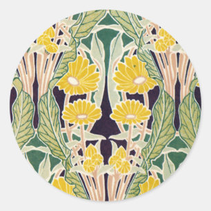 Art Nouveau Yellow Flowers Classic Round Sticker