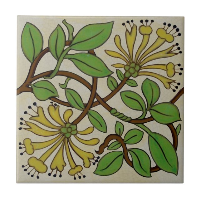 Art Nouveau Yellow Honeysuckle Art Antique Repro Tile (Front)
