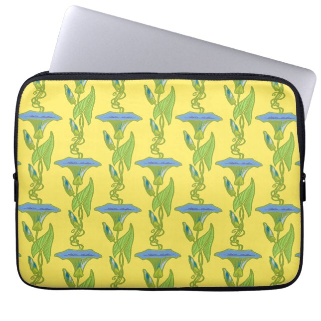 Art Nouveau yellow Ipomoea floral wallpaper damask Laptop Sleeve (Front)