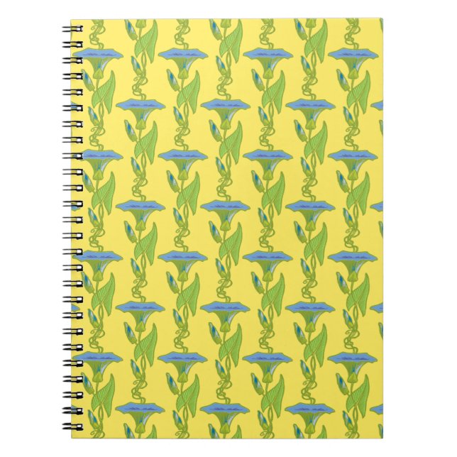Art Nouveau yellow Ipomoea floral wallpaper damask Notebook (Front)
