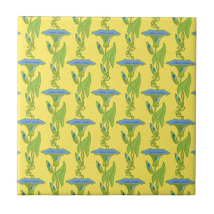Art Nouveau yellow Ipomoea floral wallpaper damask Tile