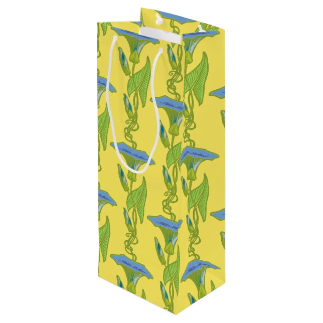 Art Nouveau yellow Ipomoea floral wallpaper damask Wine Gift Bag (Back Angled)