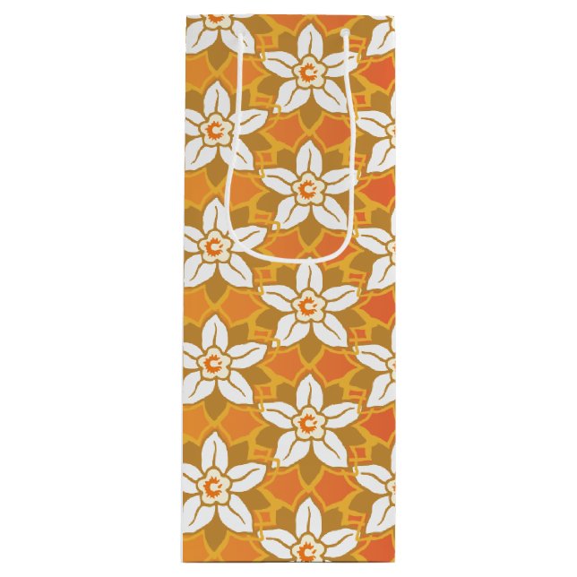 Art Nouveau yellow Jonquil floral wallpaper damask Wine Gift Bag (Front)