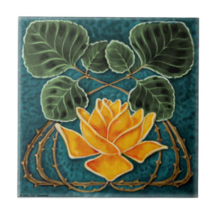 Art Nouveau Yellow Rose Jugendstil Repro c1900 Tile