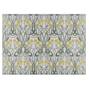 Art Nouveau Yellow Roses and Sinuous Stems Cutting Board