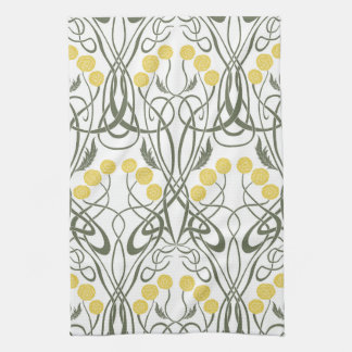 Art Nouveau Yellow Roses and Sinuous Stems Tea Towel
