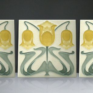 Art Nouveau Yellow Tulips Home Wall Decor Tile