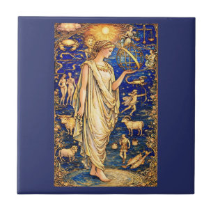Art Nouveau Zodiac Goddess Celestial Illustration  Tile