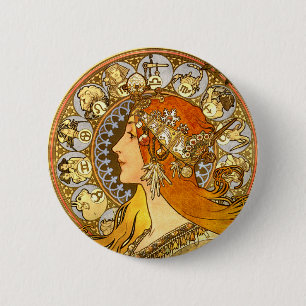 Art Nouveau Zodiac Mucha Art 6 Cm Round Badge