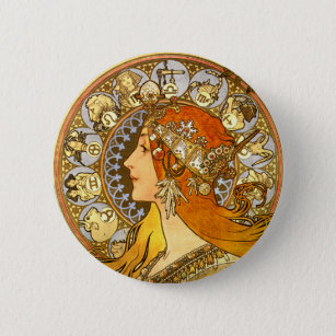 Art Nouveau Zodiac Mucha Art 6 Cm Round Badge