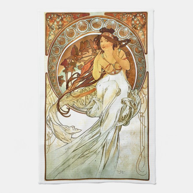 Art Nouveou Mucha series Painting Tea Towel (Vertical)