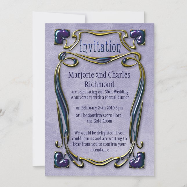 Art Noveau Gold & Blue Invitation (Front)