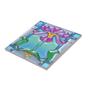 Art Noveau Iris Stained Glass Tile