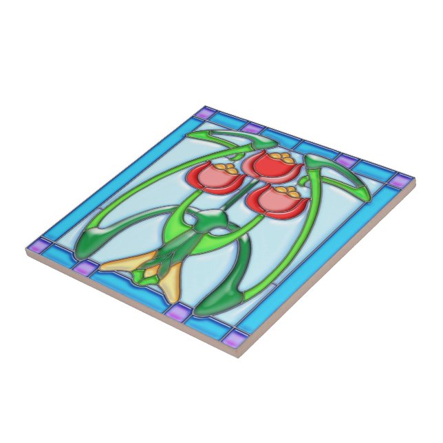 Art Noveau Tulips Stained Glass Tile (Side)