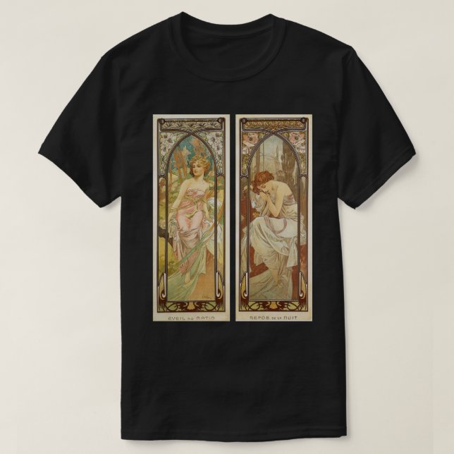 Art Nuevo Women Morning Awakening Alphonse Mucha T-Shirt (Design Front)