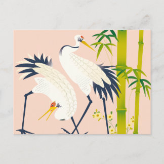 art of beautiful cranes in the bamboo thicket postcard