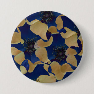 Art of beige and blue colour floral/flower pattern 7.5 cm round badge
