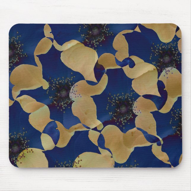 Art of beige and blue colour floral/flower pattern mouse mat (Front)