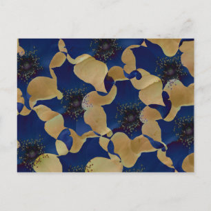 Art of beige and blue colour floral/flower pattern postcard