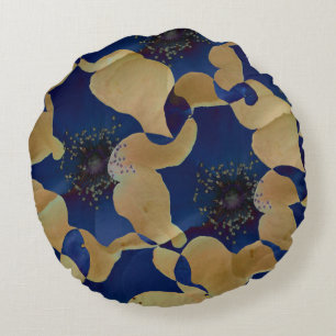 Art of beige and blue colour floral/flower pattern round cushion