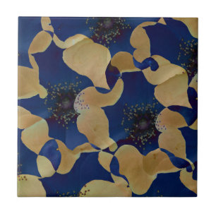 Art of beige and blue colour floral/flower pattern tile