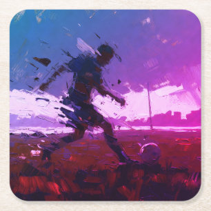 "Art of Football" (Style 3) Oil Painting  Square Paper Coaster
