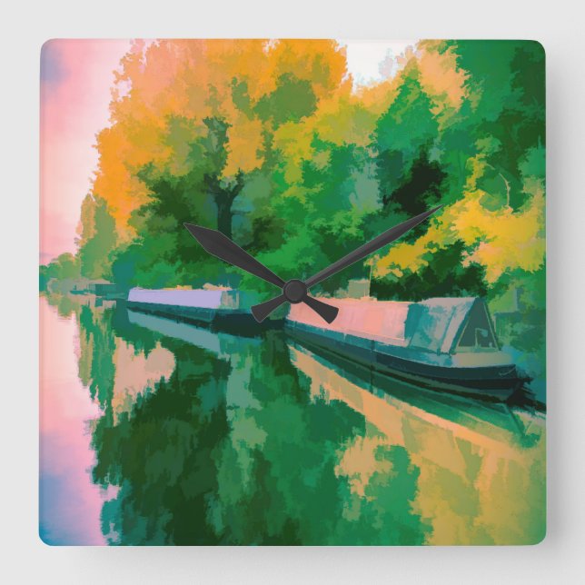Art Of Narrow Boats Square Wall Clock (Front)