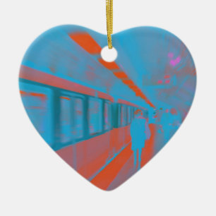 Art of Parisian woman at subway in blue orange Ceramic Tree Decoration
