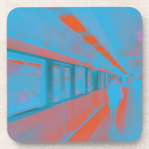 Art of Parisian woman at subway in blue orange Coaster