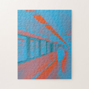 Art of Parisian woman at subway in blue orange Jigsaw Puzzle