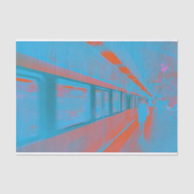 Art of Parisian woman at subway in blue orange Tissue Paper (Front)