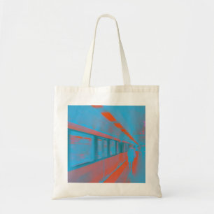Art of Parisian woman at subway in blue orange Tote Bag