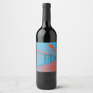 Art of Parisian woman at subway in blue orange Wine Label